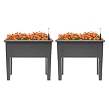 Pflanzkübel Blumenkasten 2 Stück Hochbeet Garten Mit Wasserspiegelanzeige Erhobenes Gartenbett,Für Balkon, Hinterhof, Terrasse,75x34,5x65,5 cm (grau)
