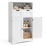 Bealife Badezimmerschrank mit 2 Schubladen, verstellbares Regal, multifunktional, für Badezimmer, Schlafzimmer, Flur (weiß, 60 x 30 x 108 cm) (weiß)