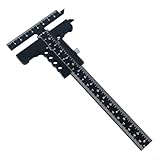 Anreißnadel für Holzbearbeitung, T-Form, Multifunktions-Markierungs-Messlehre, metrische Zoll-Schiebemarkierung (schwarz)