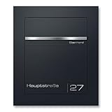 Metzler moderner Unterputz Briefkasten in Anthrazit RAL 7016 | Einbaubriefkasten | personalisierte Gravur | Pulverbeschichteter Stahl | Edelstahl-Namensschild | wetterfest | Größe: 42x49x14,6 cm