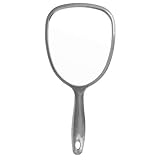 PARSA Beauty Handspiegel oval 14,5 x 11,5 cm (Anthrazit) – Handspiegel mit Griff in ergonomischem Design – praktischer Hand Mirror – Rasierspiegel – Schminkspiegel für Haare Gesichtspflege