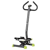 HOMCOM Stepper Fitness Swing Stepper mit LCD-Schirm und Handgriff Hometrainer für Zuhause bis 100 kg Stahl ABS Grau+Grün 55 x 44 x 108 cm