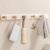 QMAHA Garderobenhaken mit 5 Holz Haken, Kleiderhaken Wand Garderobenleiste Jackenhalter Wand Hakenleiste Garderobe für Schlafzimmer Küche Garderobe