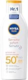 NIVEA SUN Sensitiv Sofortschutz Sonnenlotion LSF 50+ (200 ml), Sonnencreme mit LSF 50+ für empfindliche Haut, wasserfester & parfümfreier Sonnenschutz bei Sonnenallergie