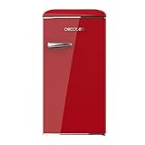 Cecotec Mini Retro Kühlschrank mit 90 L Bolero CoolMarket TT Origin 90 Rot. Mini-Kühlschrank mit ICEBOX, LED-Innenbeleuchtung, Chromgriff, Flaschenöffner, Vintage-Stil in Rot.