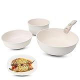 equlup Bratpfannen-Set, 3-teilig, verschiedene Größen, flache Bodenpfanne, Küchen-Kochgeschirr-Sets, robust, für den Innen- und Außenbereich, Kochmaschine mit abnehmbarem Griff für