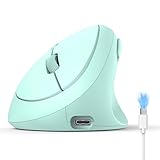 TECKNET Ergonomische Maus Bluetooth, Wiederaufladbar Maus Kabellos mit 3 Gerät (BT 5.0/3.0 + 2.4G), 6 Tasten, 4800 DPI Leise Vertikale Funkmaus für Laptop, Computer, iPad, Mac, Windows