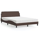 Emmtore Bett mit Matratze Dover Bed Frame with Plywood Slats, Headboard, Upholstered Bed for Bedroom Braun 140x200 cm Kunstleder