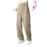 SRZYMJ Leinenhose Herren Lang Herren Sommerhose Loose Fit Sommer Strandhose für Urlaub Alltag Dünne Leinen Hose Herren mit Kordelzug, Taschen Cargo Hose Herren Kurz Beige Badehose Herren 3XL