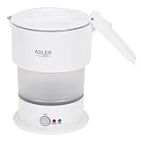 Adler AD 1377 W, zusammenklappbarer Reise-Wasserkocher, 2 Heizmodi, tragbar, mit Tragetasche, Edelstahl, maximale Kapazität von 0,6 l, Weiß