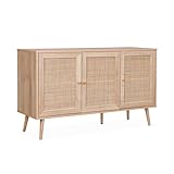 Sideboard mit Rattangeflecht 120 x 39 x 70 cm - 2 Ebenen - 3 Türen - Skandinavische Möbelbeine