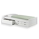 IDIMEX Bett mit Stauraum Andrea Kiefer massiv Weiss Bett 90x200 cm mit 4 Schubladen Gästebett