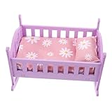 Yardwe Puppenhausbett Puppenbett Puppenhaus Zubehör Holz Holz Puppenhaus Puppenwiege Mini-Hausbett Mini -Krippe Miniatur -Schlafzimmermöbel Mini-Puppenhausmöbel hölzern