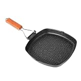 Qianly Steakpfanne, Antihaft Bratpfanne, Praktische Flache Pfanne mit Klappbarem Griff für Picknick, Wandern, Grillen, Camping, S