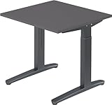 bümö manuell höhenverstellbarer Schreibtisch 80x80 in Graphit Gestell in Graphit - PC Tisch höhenverstellbar & klein, höhenverstellbarer Tisch Büro, Kleiner Computertisch verstellbar