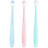 BOHUIZ 3-stück Katzen- und Hunde-Zahnbürste, 360 Grad Reinigung, Weiche Borsten, Pink, Blau, Grün