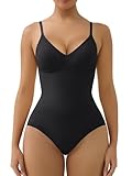 SHAPERX Damen-Bodys, Bauchkontrolle, Shapewear, nahtlos, formender Slip, Body Shaper mit herausnehmbaren Pads, Schwarz , L/X-Large