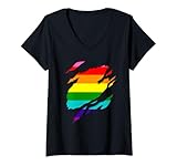 Damen Gay Pride Flagge 3D Effekt Pride Gay LGBT Non Binary T-Shirt mit V-Ausschnitt