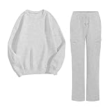 Generisch Jogginganzug Unisex Trainingsanzug Rundhalsausschnitt Sweatshirts Und Mit Kordelzug Cargohose Zweiteiler Einfarbig Stretch Warme Sportanzug Outdoor Workout Laufbekleidung Bequeme Tracksuit