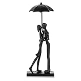 Sziqiqi Eisen 6 Jahre Jubiläum Geschenkskulptur für Frau - Black Metal Paar Statue Küsse unter Regenschirm Mann und Frau Skulptur Figuren für Regal Mantel Kamin Eingangsbuchhandel Fernsehzimmer