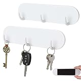 YyiFcg Schlüsselbrett Magnetisch 2 Stück, Schlüsselaufhänger Weiß ohne Bohren, Key Holder mit Magnet & 3 Haken, Magnethaken Weiß für Kühlschrank, Büro & Zuhause