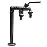 Garten Wasserhahn Säule Freistehend, Wassersäule Mit Wasserhahn Wasserzapfsäule Garten Kupferne Wassersäule Garten Mit Doppelauslass-32CM/13IN||Schwarz