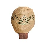 Windhager Winter-Deko-Vlieshaube Protect XL, Kälteschutz, Frostschutz für Pflanzen, Wintervlies, Gartenvlies, Abdeckvlies, 1,1 x 1,1 m, Tannenbaum-Motiv, Beige