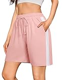 Litherday Shorts Damen Sommer Sporthose Kurz High Waist Kurze Hose Shorts Streifen Jogginghose Sportshorts für Running Gym Fitness Rosa XL