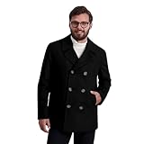 Nautica Herren Peacoat Zweireihiger Wintermantel aus Wollmischung Caban-Jacke, schwarz, Large