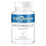 Fair & Pure Katzenkralle 1000mg pro Tagesdosis, 120 Kapseln, Cats Claw, Una De Gato, Nahrungsergänzungsmittel vegan ohne Magnesiumstearat, in Deutschland hergestellt