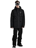 HOUZONIY Herren Skianzug Schneeanzug Atmungsaktiv Winddichte Schneehose Schneejacke mit Abnehmbare Kapuzen zum Skifahren Snowboarden Skisuit(Schwarz+Schwarz L)