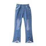 Lässige Jeans für Mädchen, elastische Taille, Denim, weites Bein, Hose für Kleinkinder (Blue, 2-3 Years)