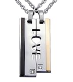 Hanessa 2 Stück Personalisierte Kette mit Gravur Edelstahl 50 cm mit Anhänger 'LOVE' mit Stein in silber schwarz gold - Personalisierte Geschenke für Damen Herren Freundin Freund - Partner Halskette