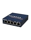 NETGEAR GS105GE LAN Switch 5 Port Netzwerk Switch (Plug-and-Play Gigabit Switch LAN Splitter, LAN Verteiler, Ethernet Hub, lüfterloses Metallgehäuse, ProSAFE Lifetime-Garantie), Blau