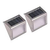 LIFKOME 2 Stück Solar Treppenlicht Außen Leds Weißes Licht Edelstahl Wand Zaunleuchte Gartenbeleuchtung Solarleuchte Für Terrasse Balkon Weg Beleuchtung