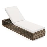COSTWAY Sonnenliege Rattan, Gartenliege mit Auflage und Verstellbarer Rückenlehne, wetterfeste Balkonliege, Terrassenliege bis 180 kg belastbar, Liegestuhl für Garten, Terrasse, Balkon