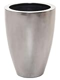 VIVANNO Pflanzkübel Pflanzgefäß Blumenkübel Fiberglas Silber Metallic OPALA (44x32)