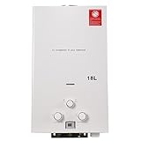 SUDEG 18L Gas Durchlauferhitzer,36KW LPG Warmwasserbereiter Instant Heißwasserbereiter Flüssiggas Durchlauferhitzer Warmwasserspeicher mit Plating-Duschkopf-Set,Weiß