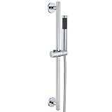 HCZKIUJY Duschkopf mit Gleitstange, runder Duschkopf aus massivem Messing, wandmontierter, höhenverstellbarer Duschkopf mit 59-Zoll-Edelstahlschlauch, Schwarz (Chrome)