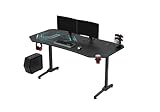 ULTRADESK Frag XXL | Computertisch Gaming-Schreibtisch mit großer Arbeitsfläche & XXL-Pad, 2 Kabeldurchlässe | Gut für Home Office, Fach für Steckdosenleisten | Stahlgestell, Blaues Pad, 160x75 cm