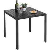 LIFERUN Gartentisch Aluminium, 75x75cm WPC Balkontisch Wetterfest, Quadratisch Terrassentisch, Esstisch Outdoor, Hitze- und Wetterbeständig, rutschfest-schwarz