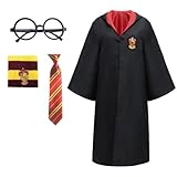 Capaneus Zauberer Kostüm Kinder, Magier Robe, Zauberer Umhang Kostüm set für Kinder Erwachsene, mit Krawatte, Schal und Brillen, Unisex Uniform College Kostüm für Karneval, Halloween