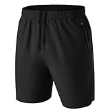 HMIYA Herren Sport Shorts Kurze Hose Schnell Trocknend Sporthose Leicht mit Reißverschlusstasche(Schwarz,EU-M/US-S)