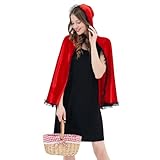 FORMIZON Rotkäppchen Umhang Damen, Umhang Rot Kurz, Karneval Rotkäppchen Umhang mit Kapuze, Roter Kapuzenumhang Dreidimensionale Spitze, Fasching Karneval Kostüm Damen für Cosplay Themenparty