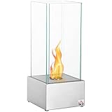 HOMCOM Ethanol-Kamin Feuerschale Bio-Ethanol-Brenner 0,4L 2 Std. Brenndauer 15m² mit Feuerlöschdeckel Edelstahl Hartglas Silber 25 x 25 x 60 cm