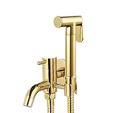 SWHC Bidet Handbrause Set, Bidet Sprayer Toilette oder Wandhalterung, Premium Messing Bidet Handbrause für Toilette, Gold Bidet Brause mit Wasserhahn für Dusche Toilettenpapier Windelreinigung