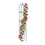 Relaxdays Rankhilfe Obelisk, 188 cm hoch, Ranksäule für Kletterpflanzen, aus Metall, freistehend, Rosenturm, dunkelgrün