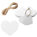 100 Stück Herz Kraftpapier Anhänger Weiße Geschenkanhänger Hochzeit Herz Etiketten mit Schnur Geschenkanhänger Weiße Kraftpapieranhänger für Party Geburtstag Valentinstag Christmas