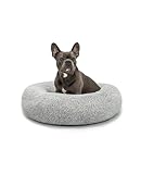 lionto Donutbett für Hunde und Katzen, Flauschiges Hundebett rund für kleine und große Heimtiere, Ø 70 cm, weiches Katzenbett aus kuscheligem Plüsch, Hundekissen mit extra Dicker Füllung, hellgrau