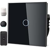 TAWOIA Smart Alexa Lichtschalter (Neutralleiter erforderlich), Wlan Lichtschalter mit Glasscheibe, Sprachsteuerung für Alexa, kompatibel mit Smart Life und Tuya App 1Fach 1Weg Schwarz